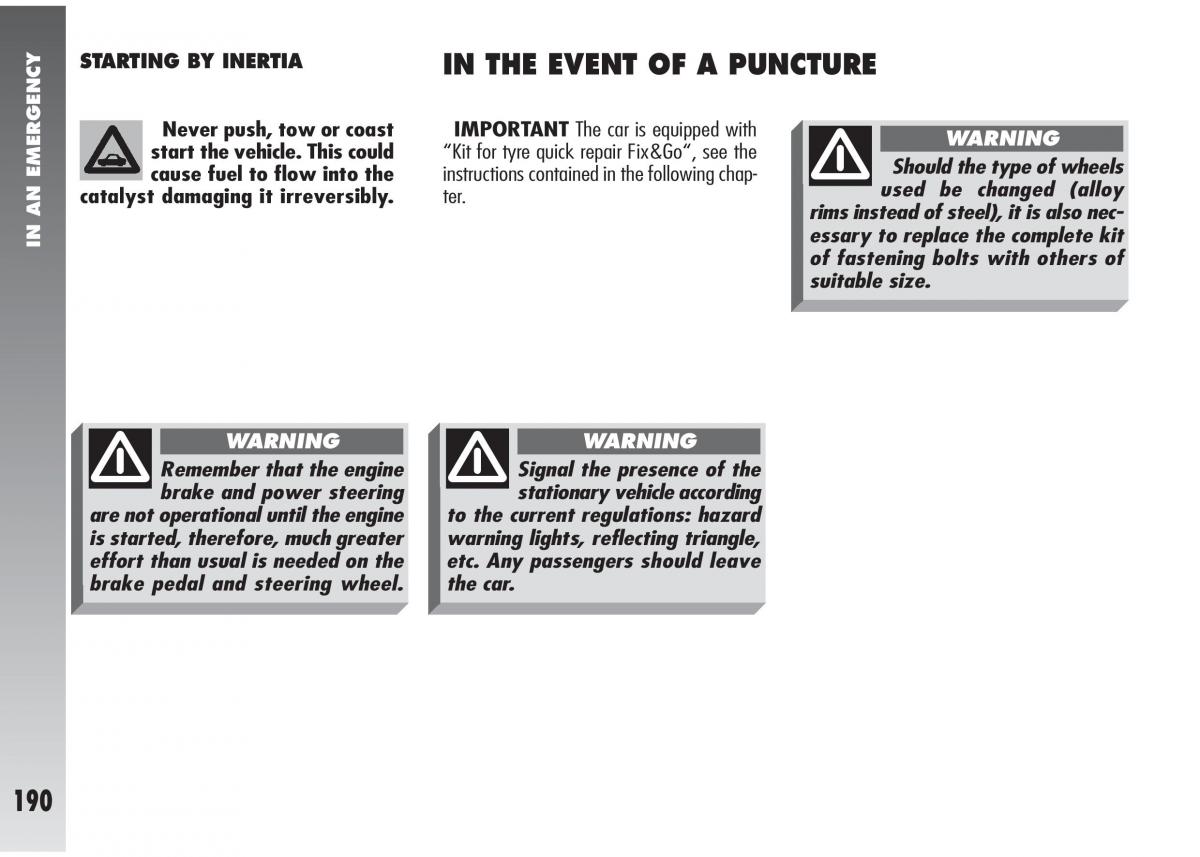 Alfa Romeo 147 GTA owners manual / page 191