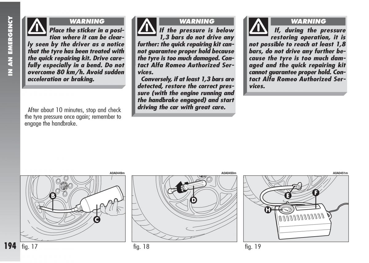 Alfa Romeo 147 GTA owners manual / page 195