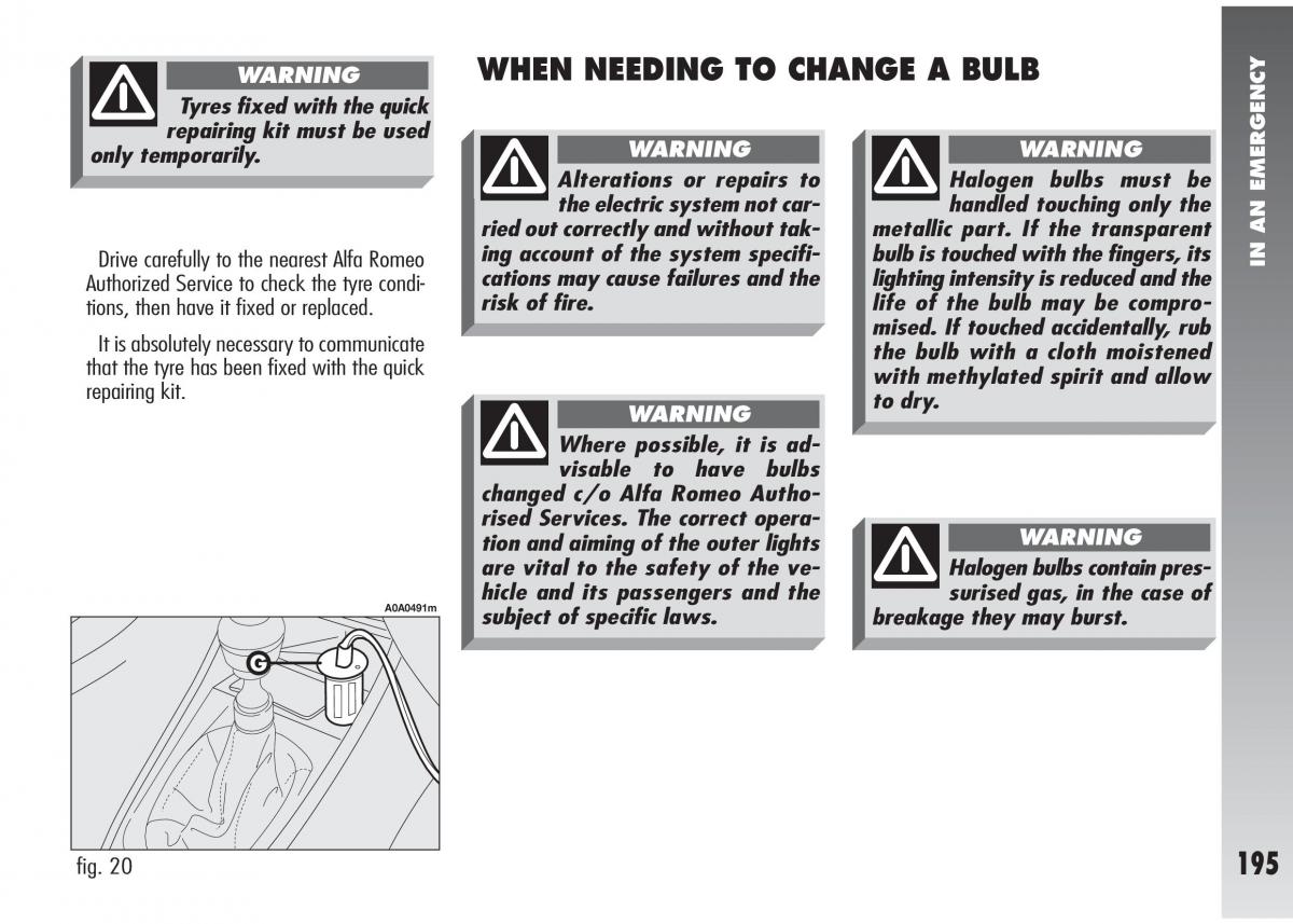 Alfa Romeo 147 GTA owners manual / page 196