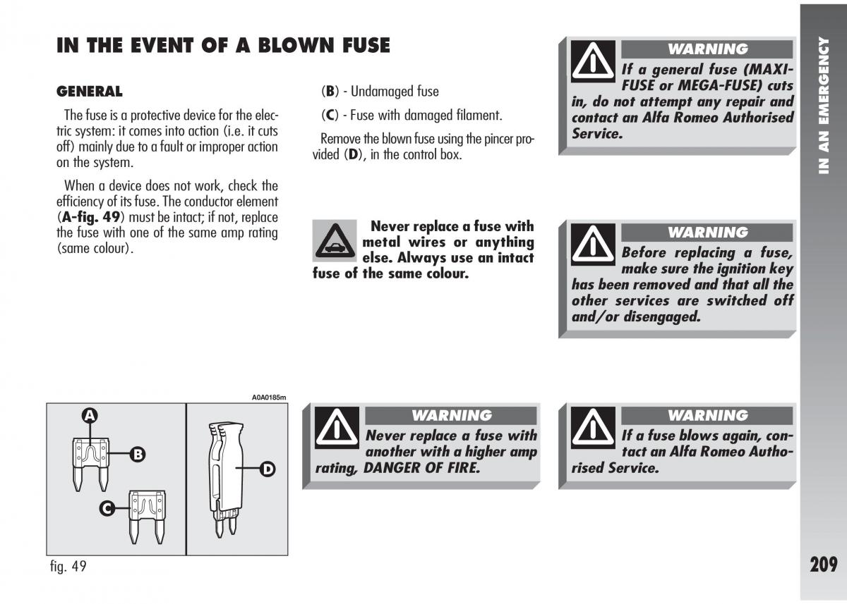 Alfa Romeo 147 GTA owners manual / page 210