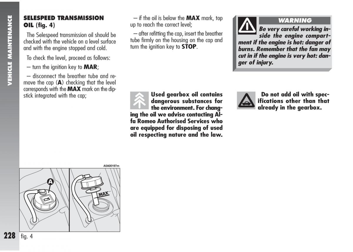 Alfa Romeo 147 GTA owners manual / page 229