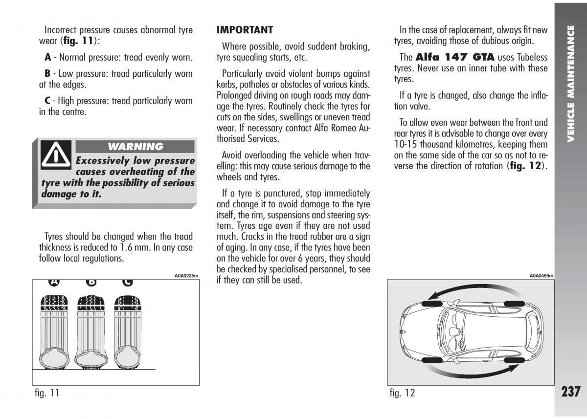 Alfa Romeo 147 GTA owners manual / page 238