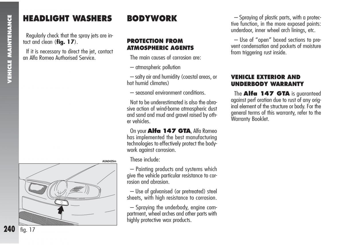 Alfa Romeo 147 GTA owners manual / page 241