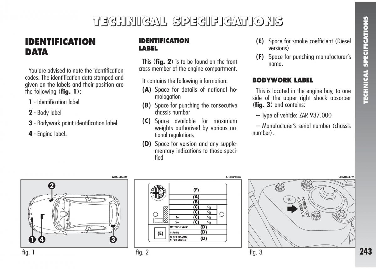 Alfa Romeo 147 GTA owners manual / page 244