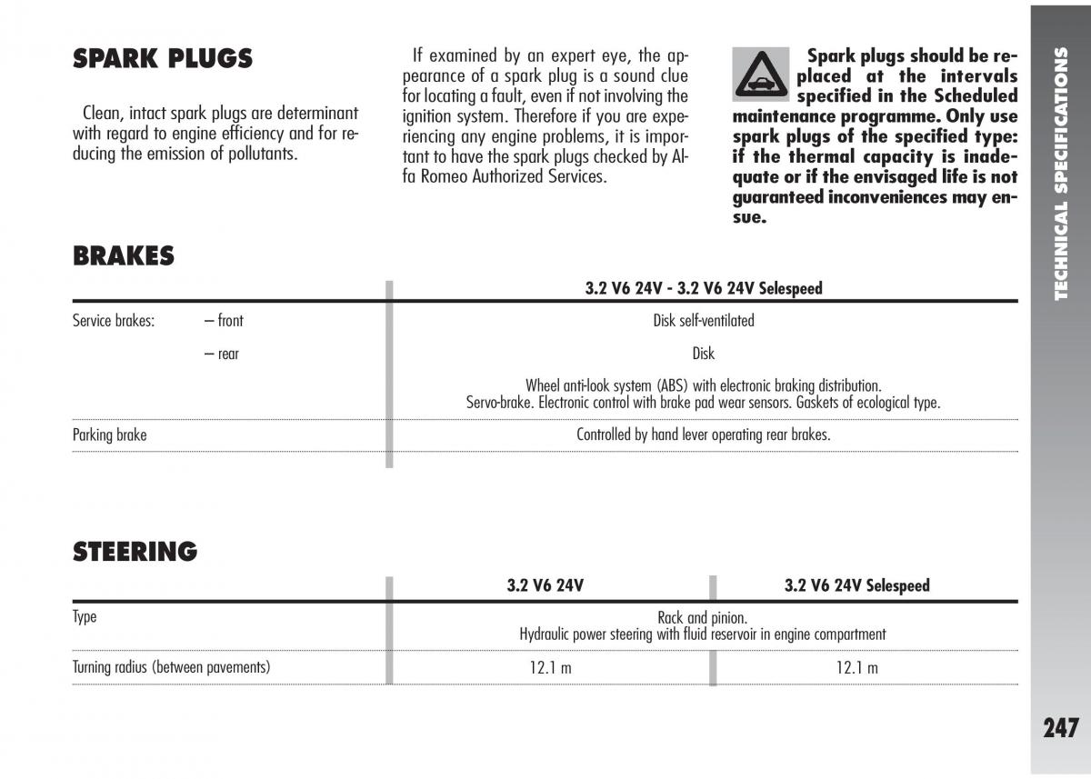 Alfa Romeo 147 GTA owners manual / page 248