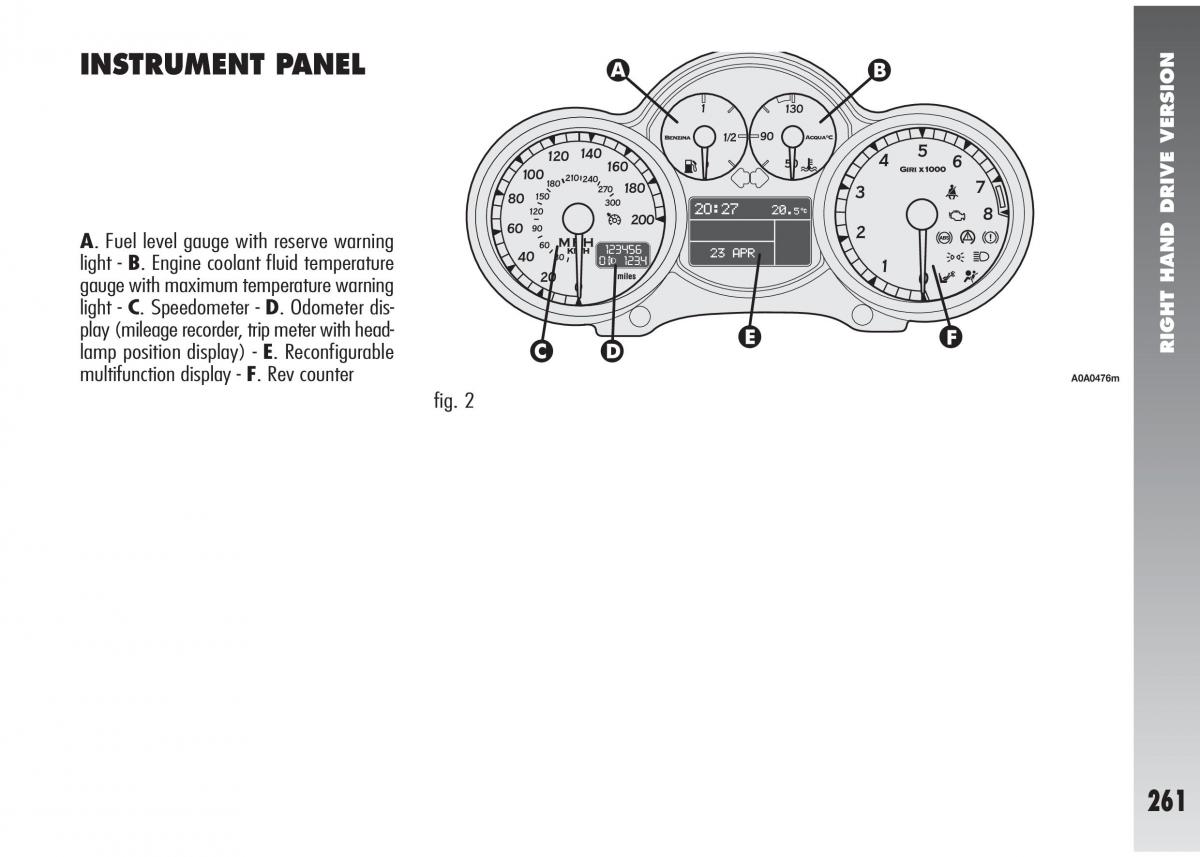 Alfa Romeo 147 GTA owners manual / page 262