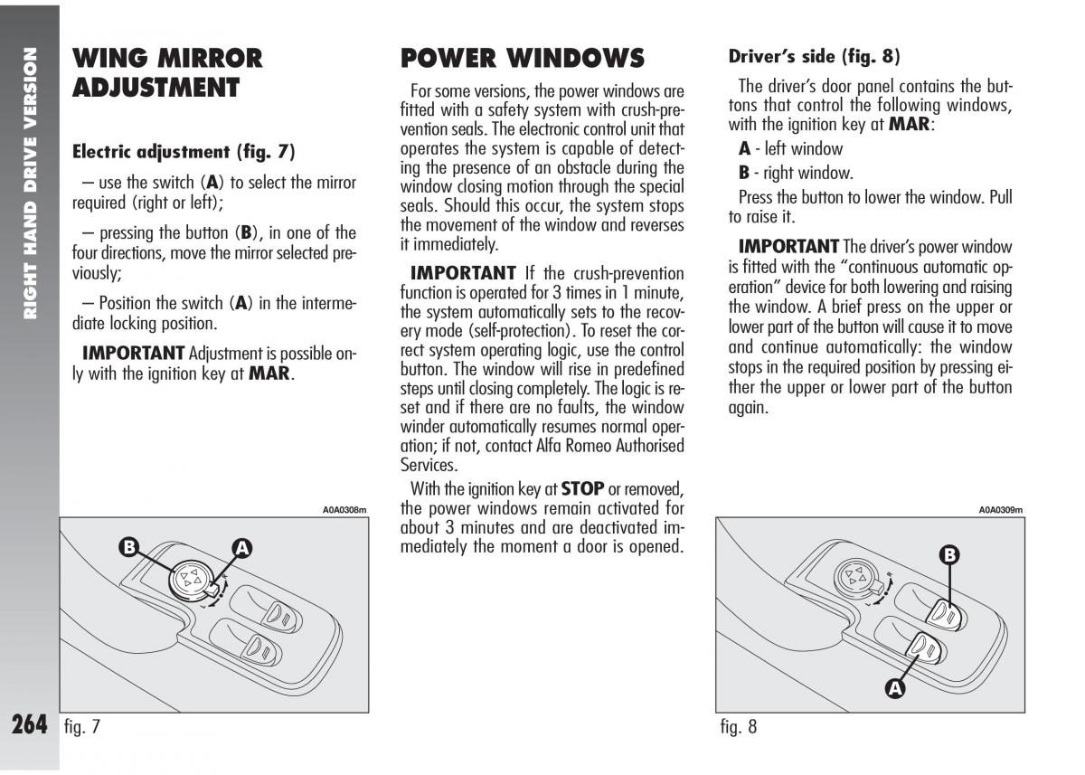 Alfa Romeo 147 GTA owners manual / page 265