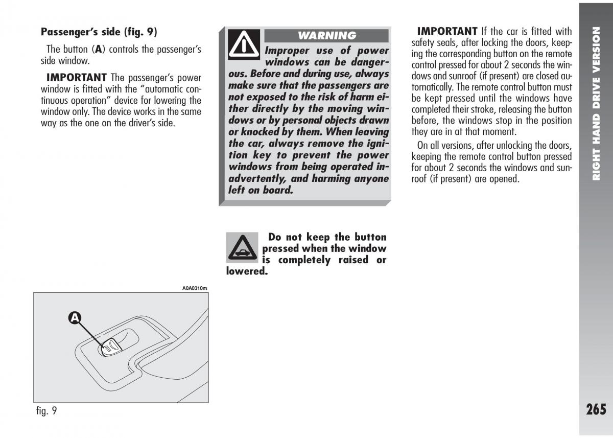 Alfa Romeo 147 GTA owners manual / page 266