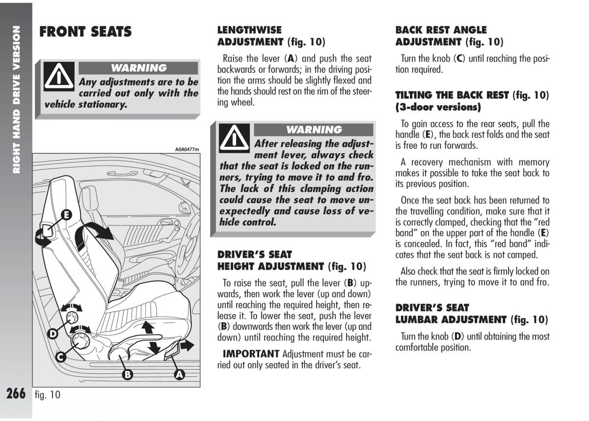 Alfa Romeo 147 GTA owners manual / page 267