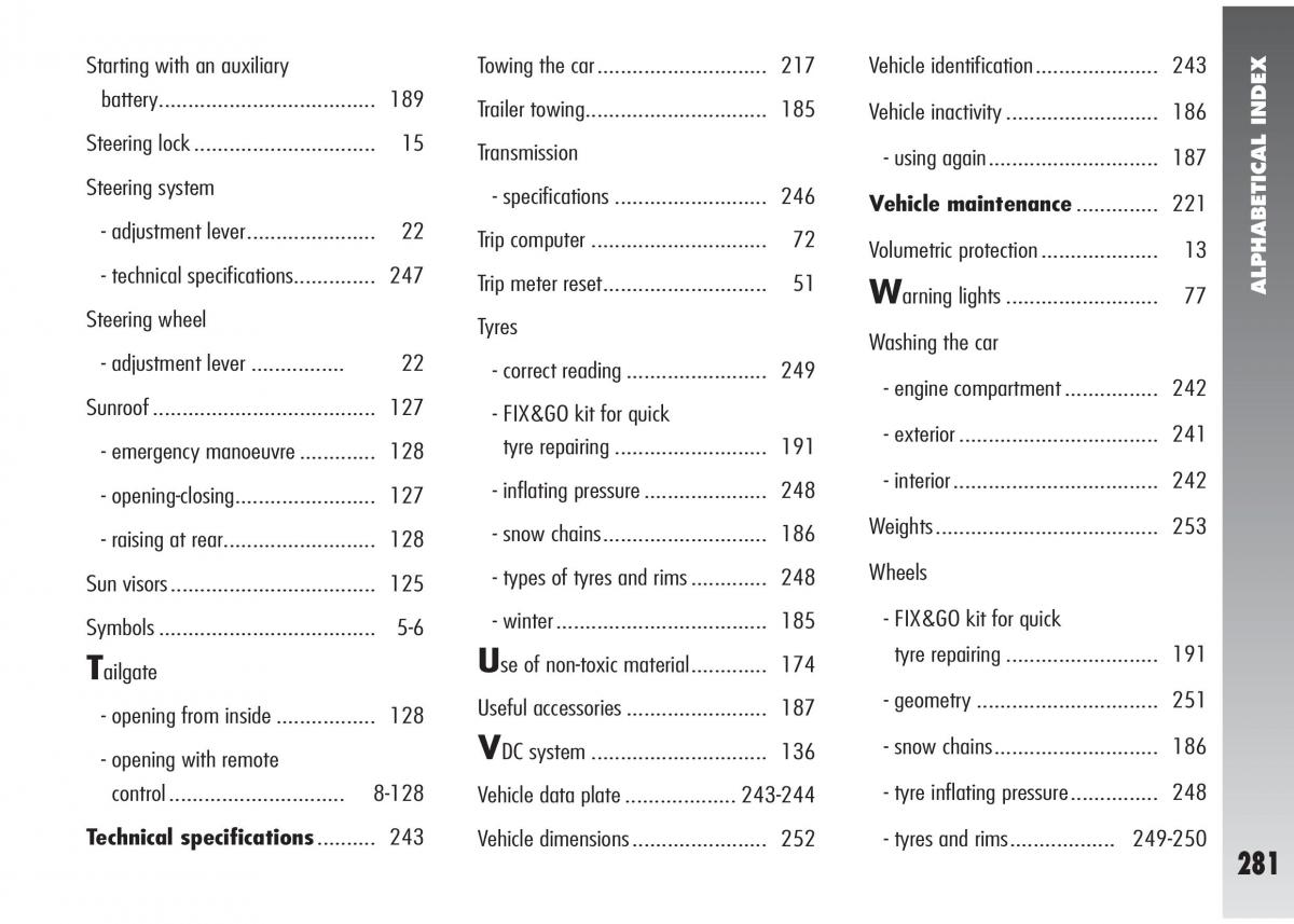 Alfa Romeo 147 GTA owners manual / page 282