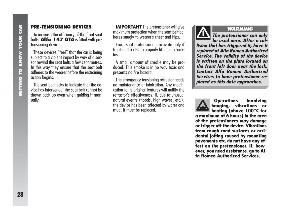 Alfa Romeo 147 GTA owners manual / page 29