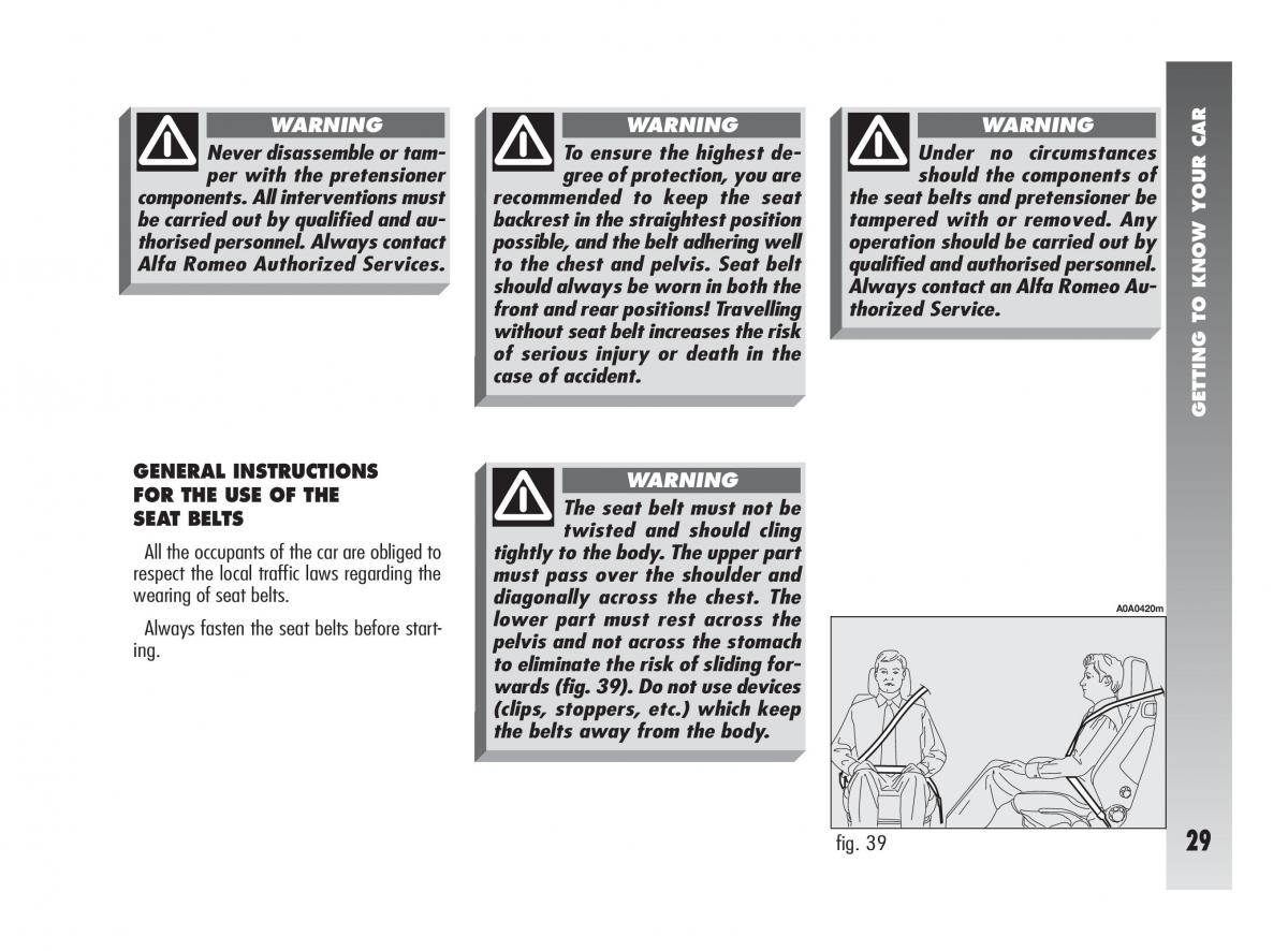 Alfa Romeo 147 GTA owners manual / page 30