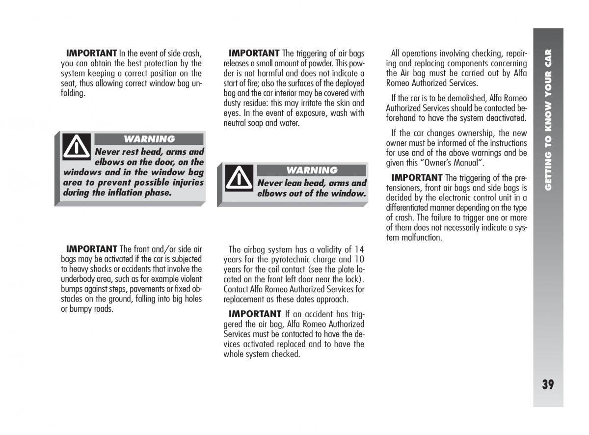 Alfa Romeo 147 GTA owners manual / page 40