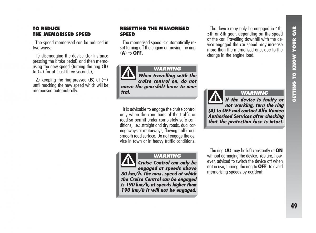 Alfa Romeo 147 GTA owners manual / page 50