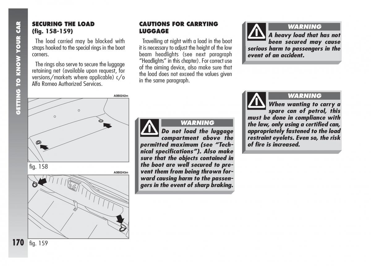 Alfa Romeo 156 owners manual / page 171