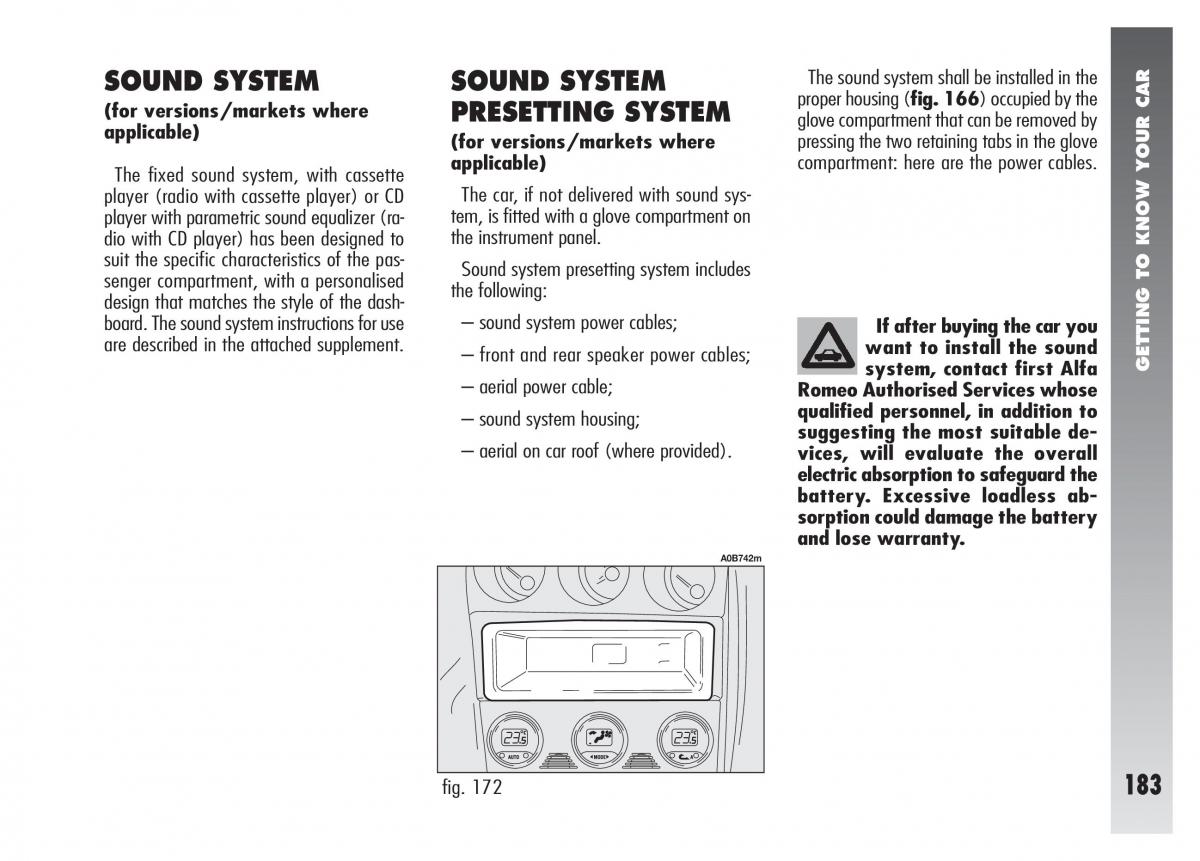 Alfa Romeo 156 owners manual / page 184