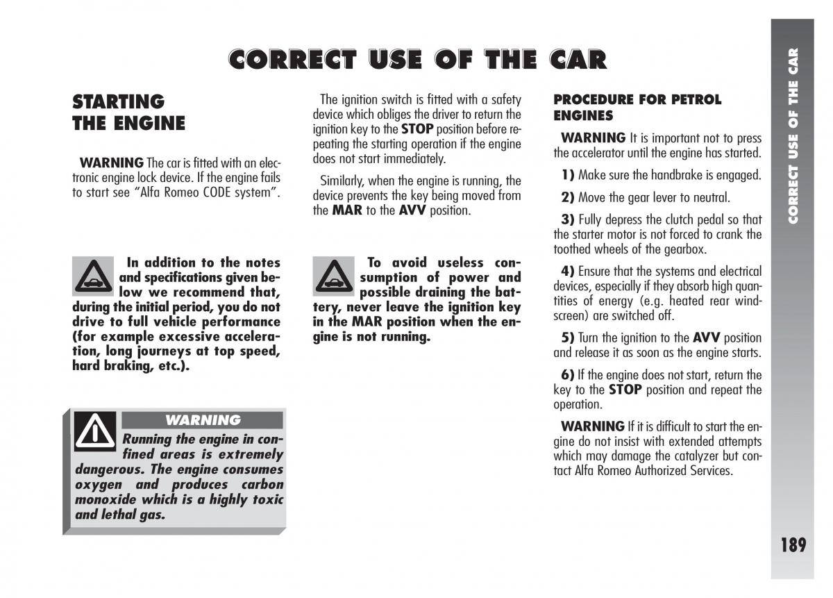 Alfa Romeo 156 owners manual / page 190