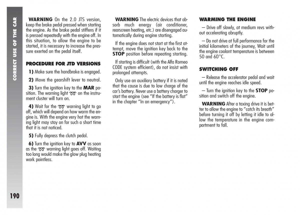 Alfa Romeo 156 owners manual / page 191