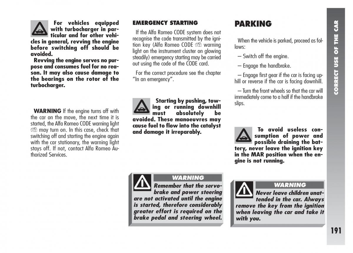 Alfa Romeo 156 owners manual / page 192