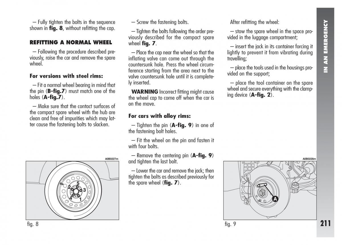 Alfa Romeo 156 owners manual / page 212