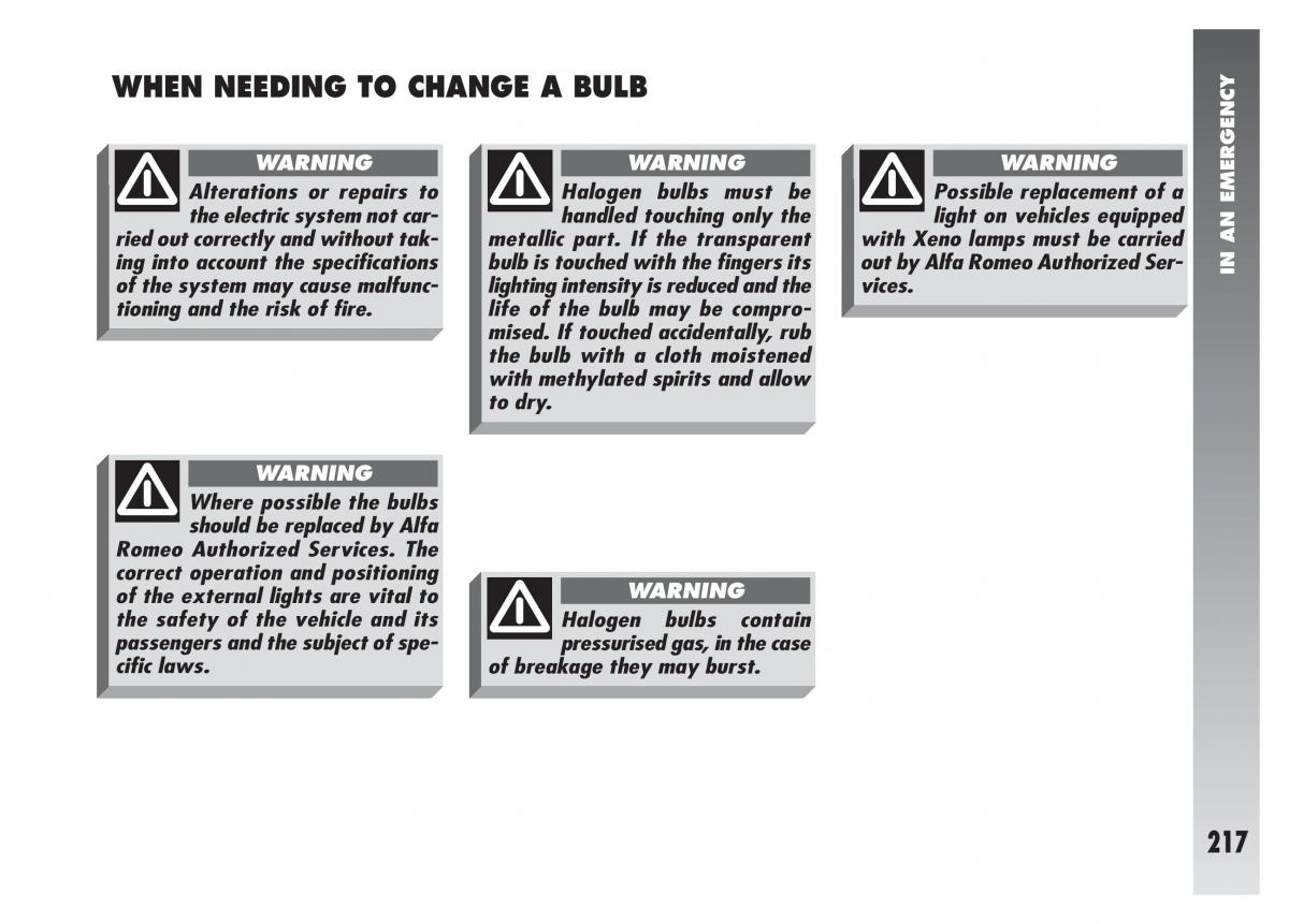 Alfa Romeo 156 owners manual / page 218