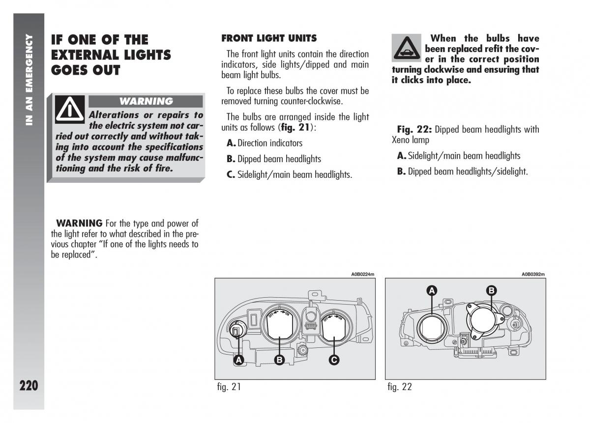 Alfa Romeo 156 owners manual / page 221