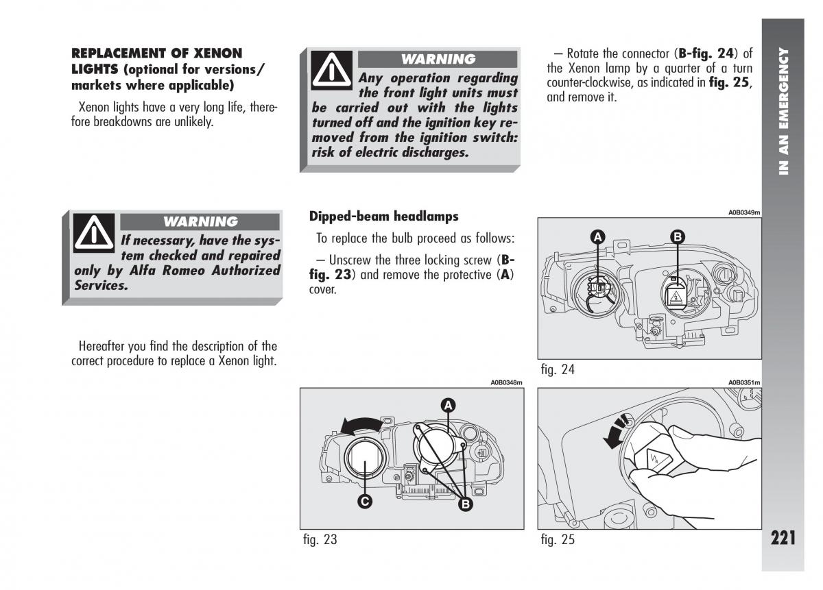 Alfa Romeo 156 owners manual / page 222