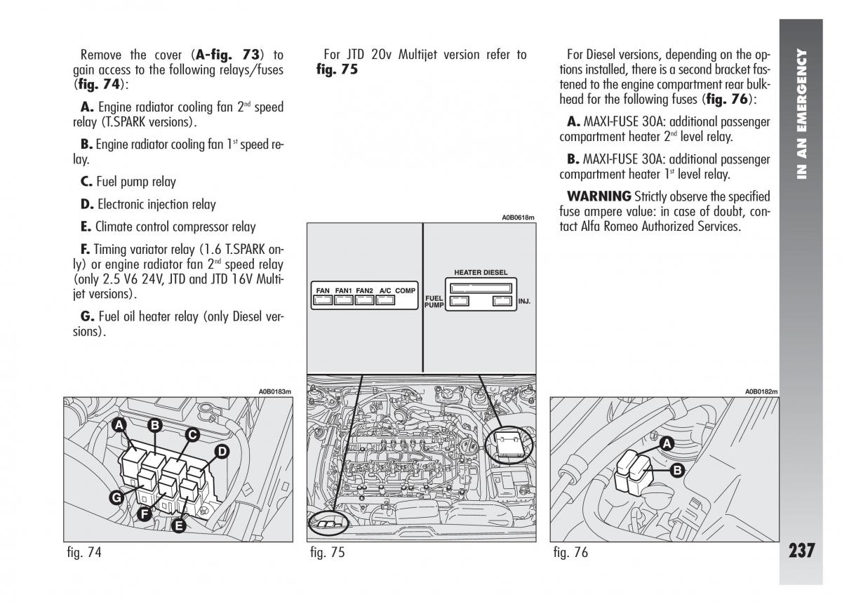 Alfa Romeo 156 owners manual / page 238