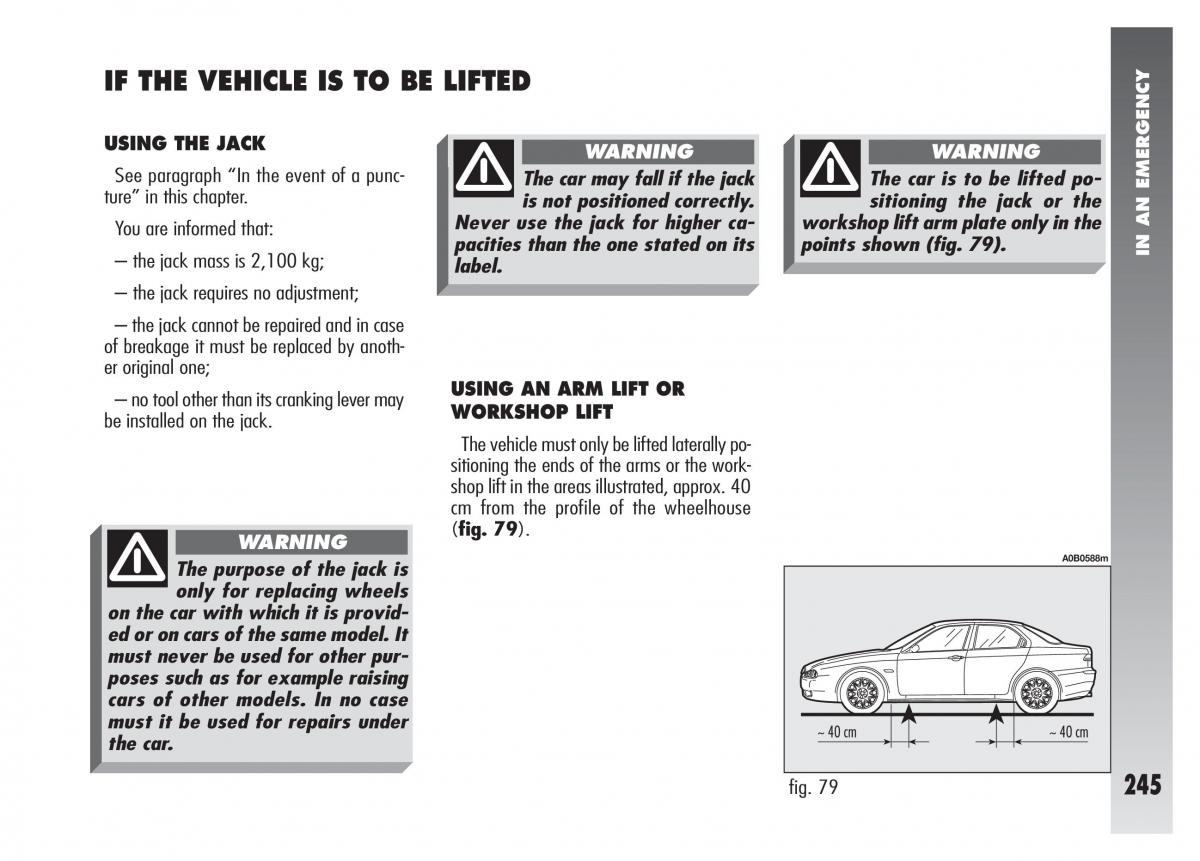 Alfa Romeo 156 owners manual / page 246