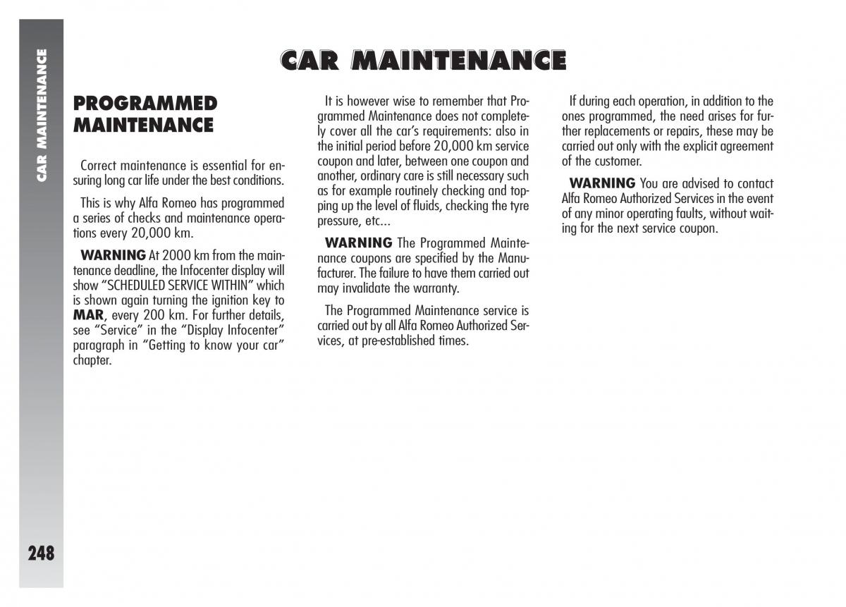 Alfa Romeo 156 owners manual / page 249