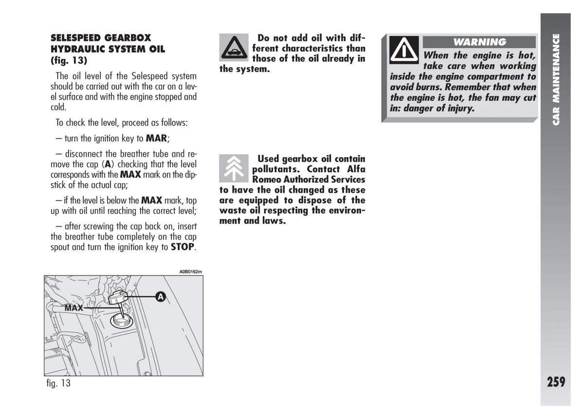 Alfa Romeo 156 owners manual / page 260