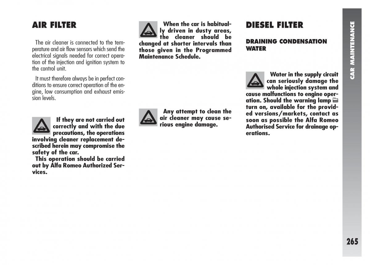 Alfa Romeo 156 owners manual / page 266