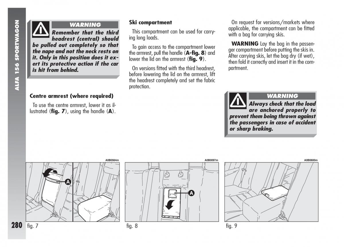 Alfa Romeo 156 owners manual / page 281