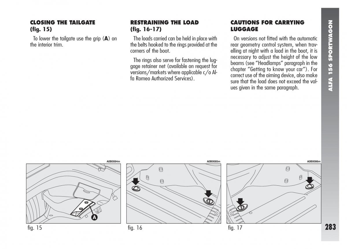 Alfa Romeo 156 owners manual / page 284