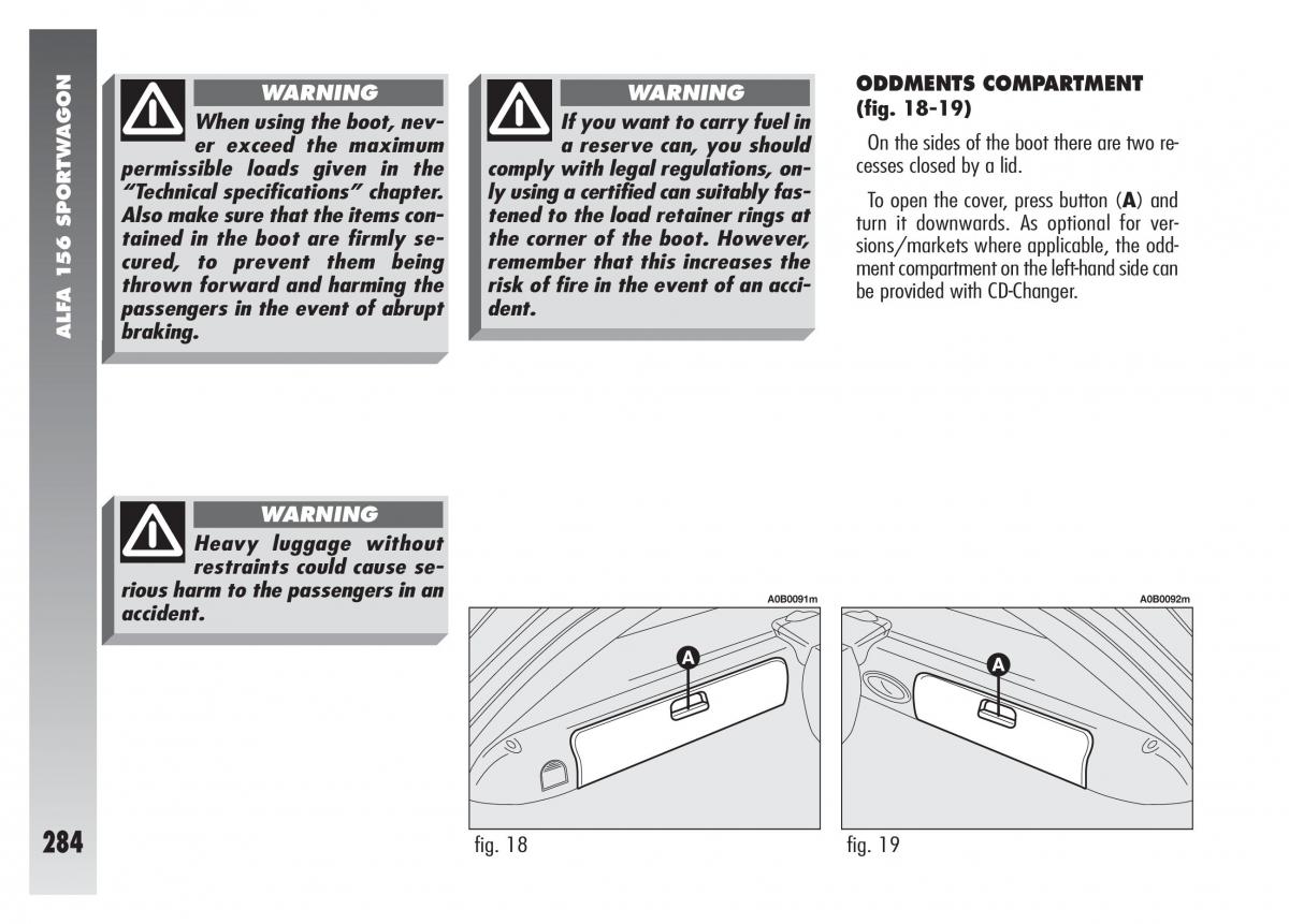 Alfa Romeo 156 owners manual / page 285