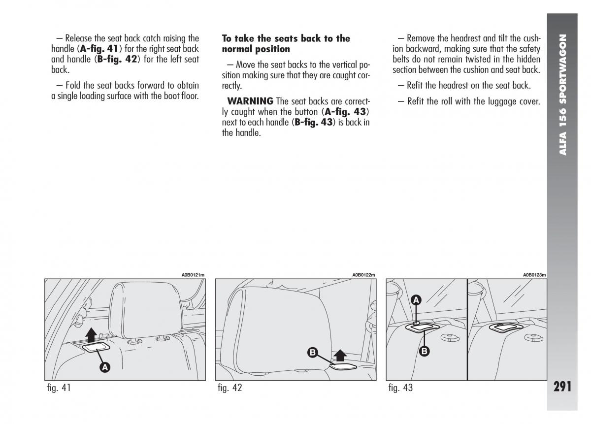 Alfa Romeo 156 owners manual / page 292