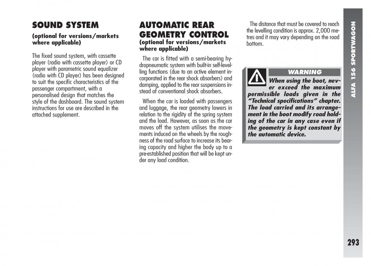 Alfa Romeo 156 owners manual / page 294