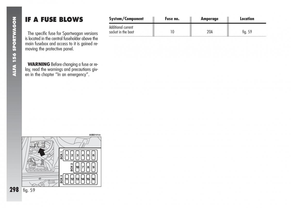 Alfa Romeo 156 owners manual / page 299