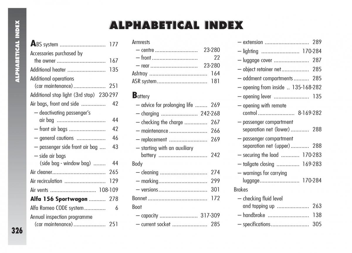 Alfa Romeo 156 owners manual / page 327