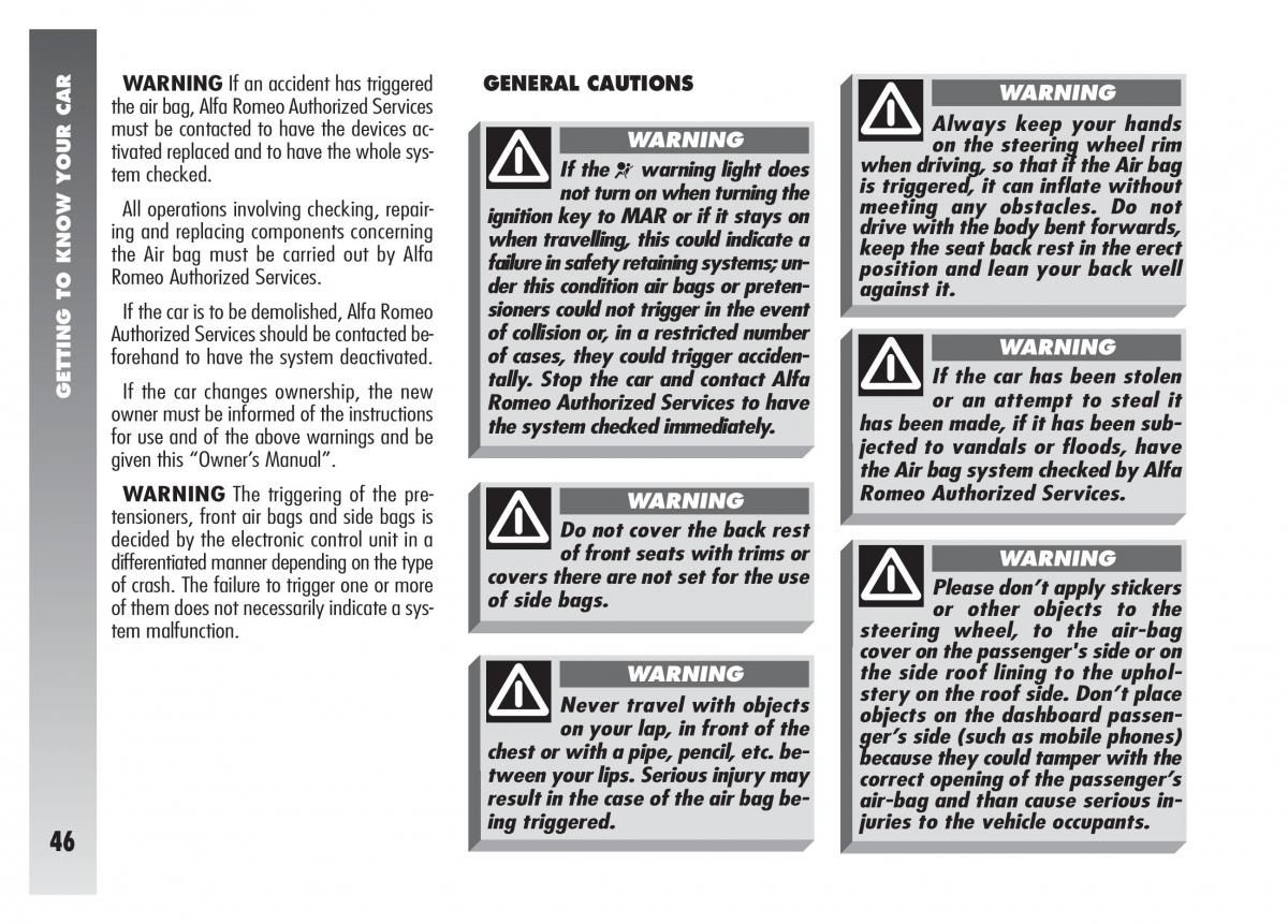 Alfa Romeo 156 owners manual / page 47