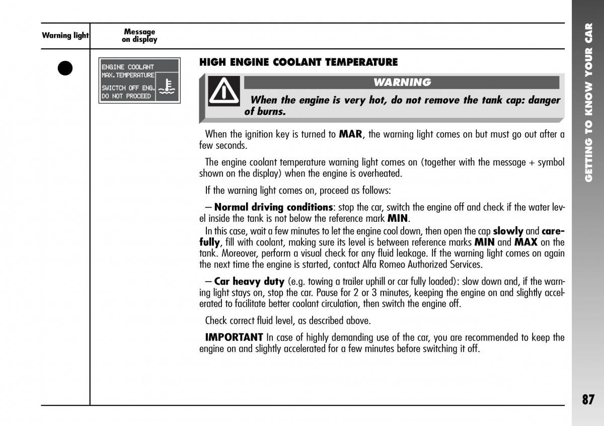 Alfa Romeo 156 GTA owners manual / page 88