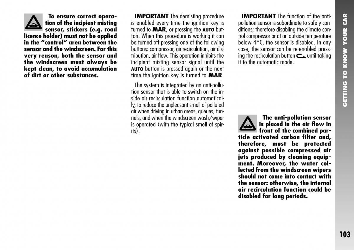 Alfa Romeo 156 GTA owners manual / page 104