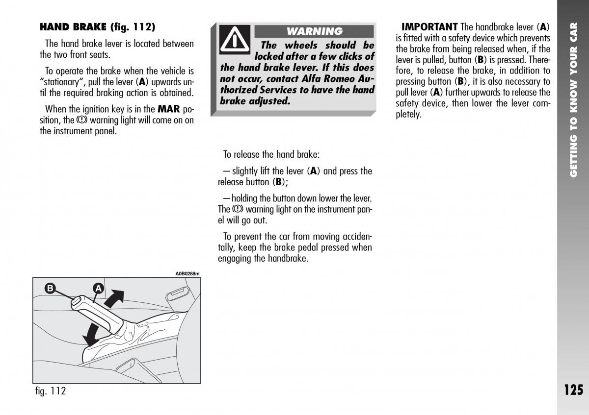 Alfa Romeo 156 GTA owners manual / page 126