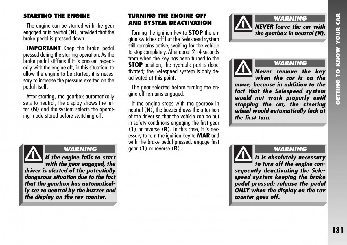 Alfa Romeo 156 GTA owners manual / page 132