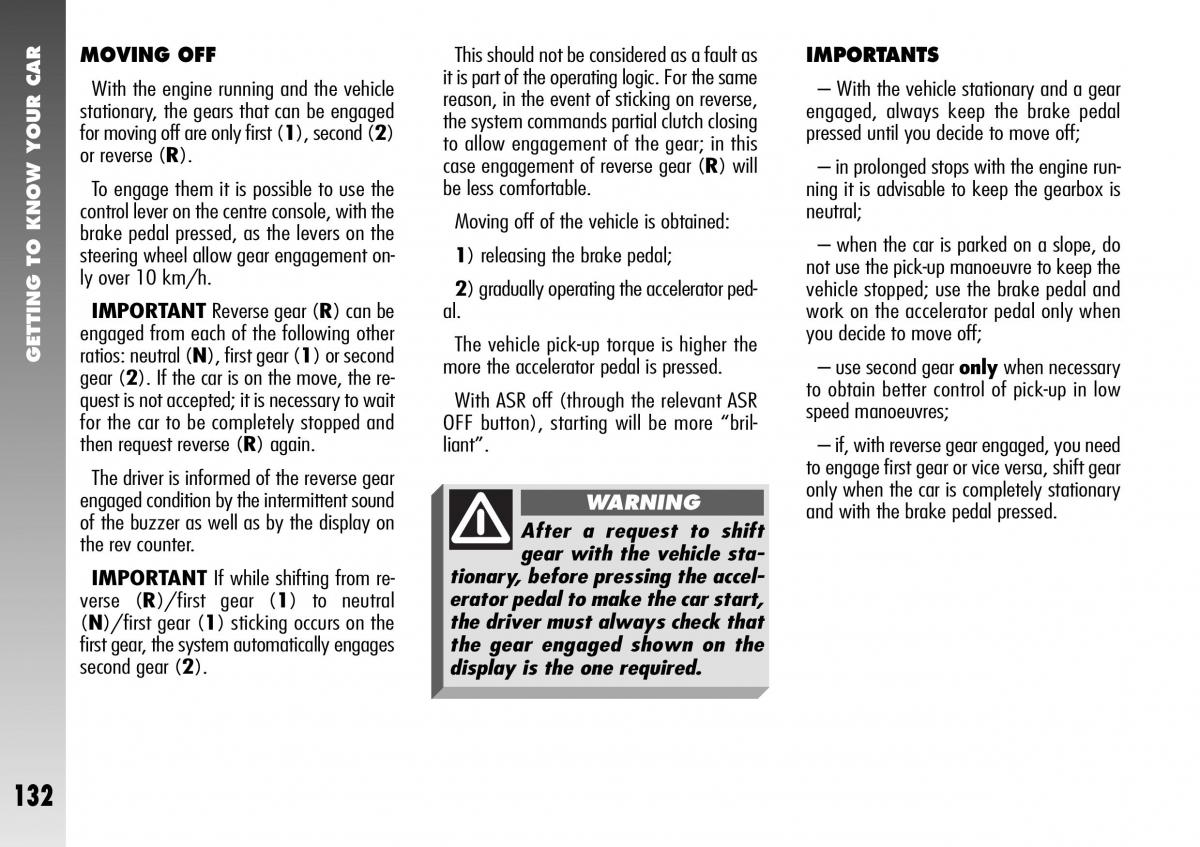 Alfa Romeo 156 GTA owners manual / page 133