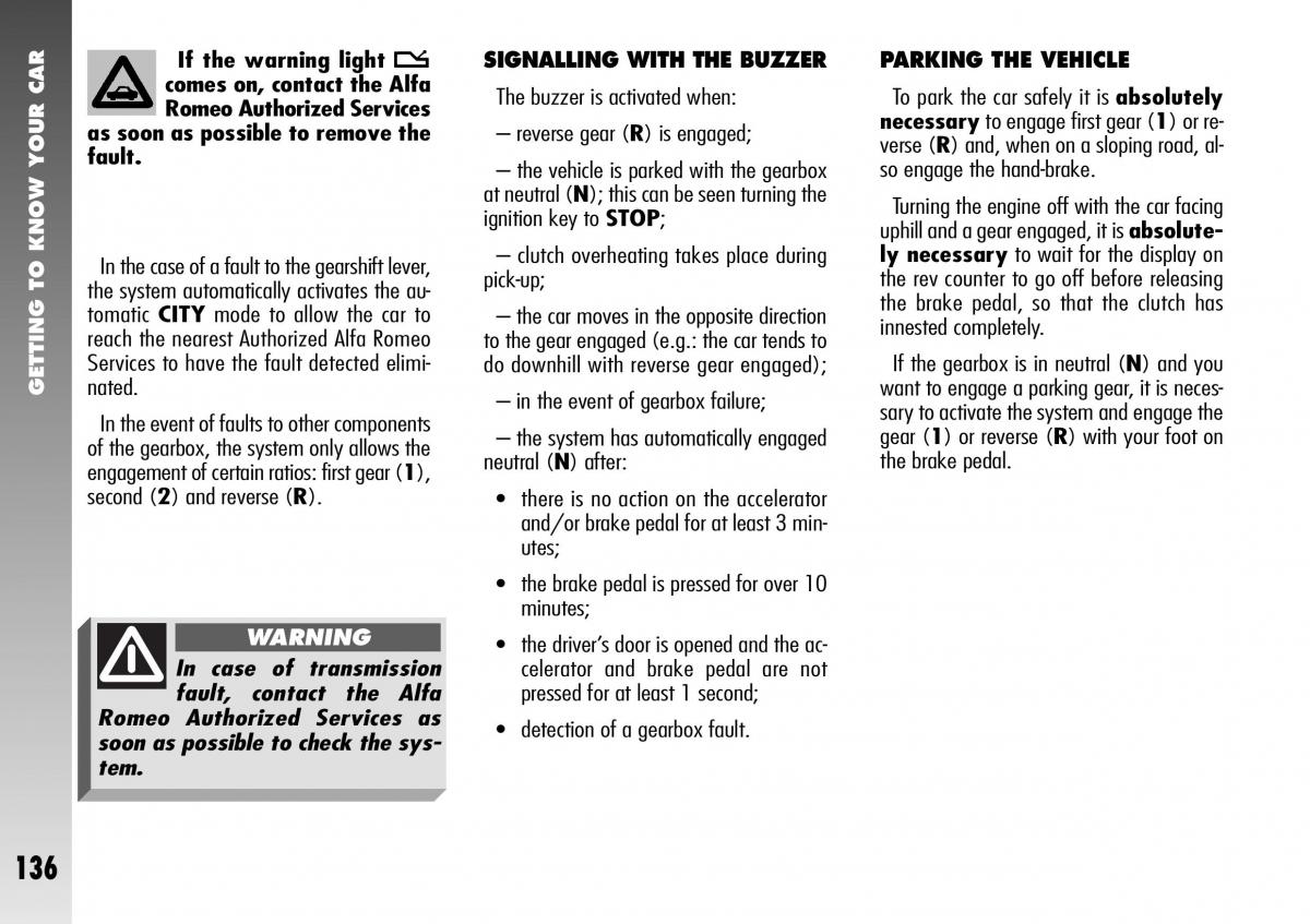 Alfa Romeo 156 GTA owners manual / page 137