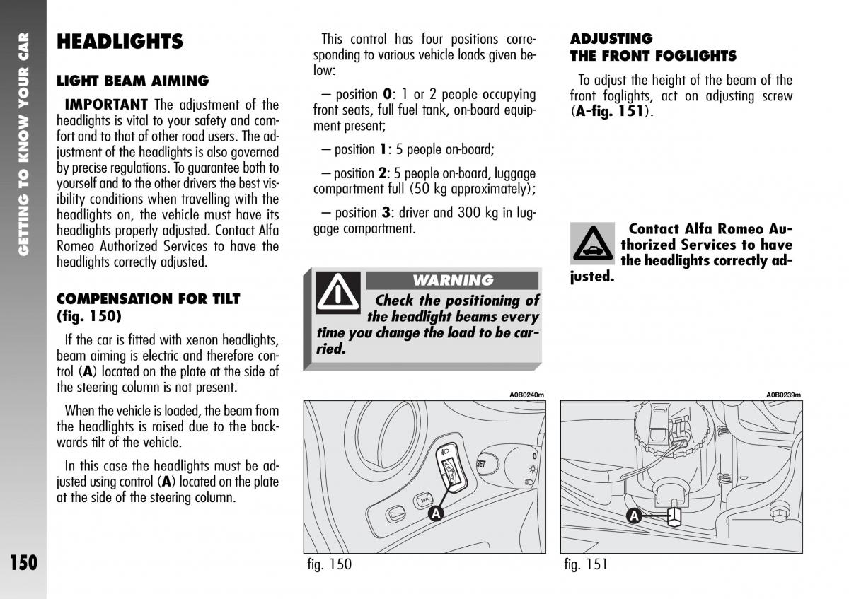 Alfa Romeo 156 GTA owners manual / page 151