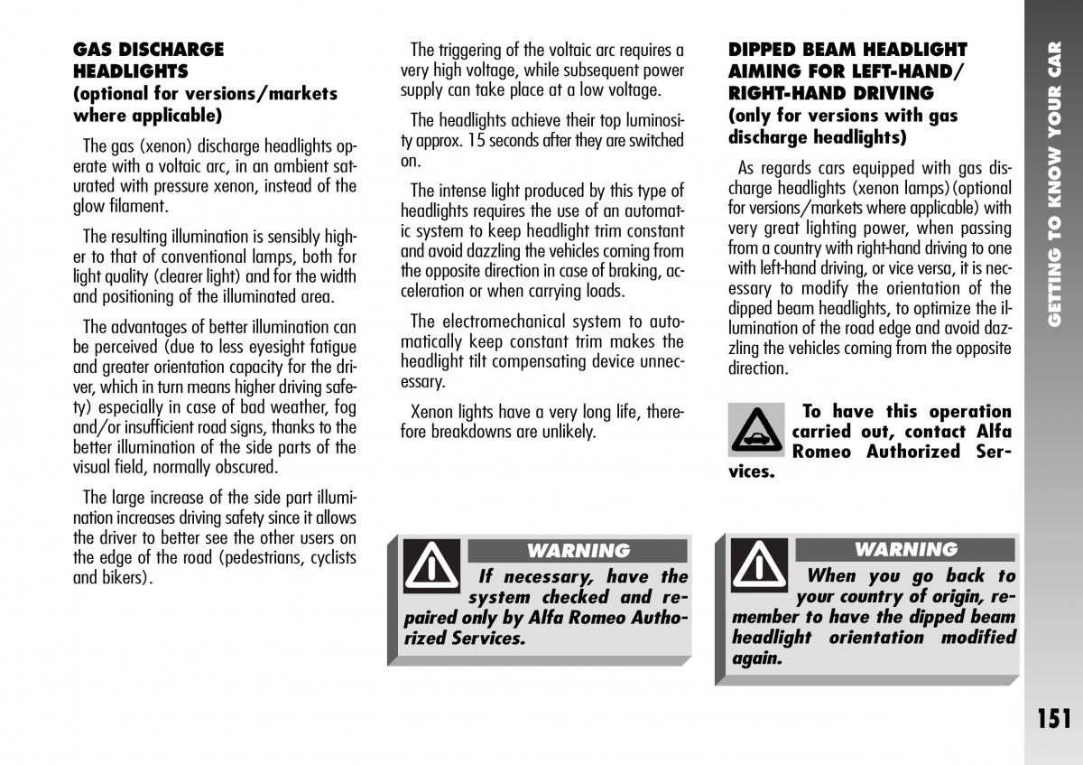 Alfa Romeo 156 GTA owners manual / page 152