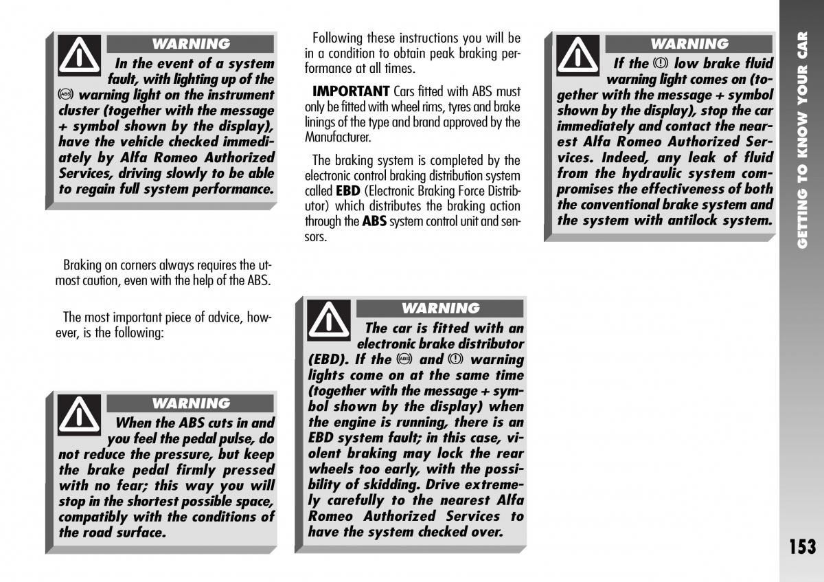 Alfa Romeo 156 GTA owners manual / page 154