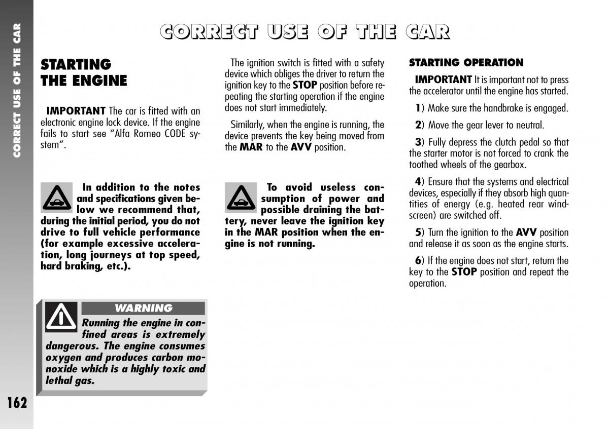 Alfa Romeo 156 GTA owners manual / page 163